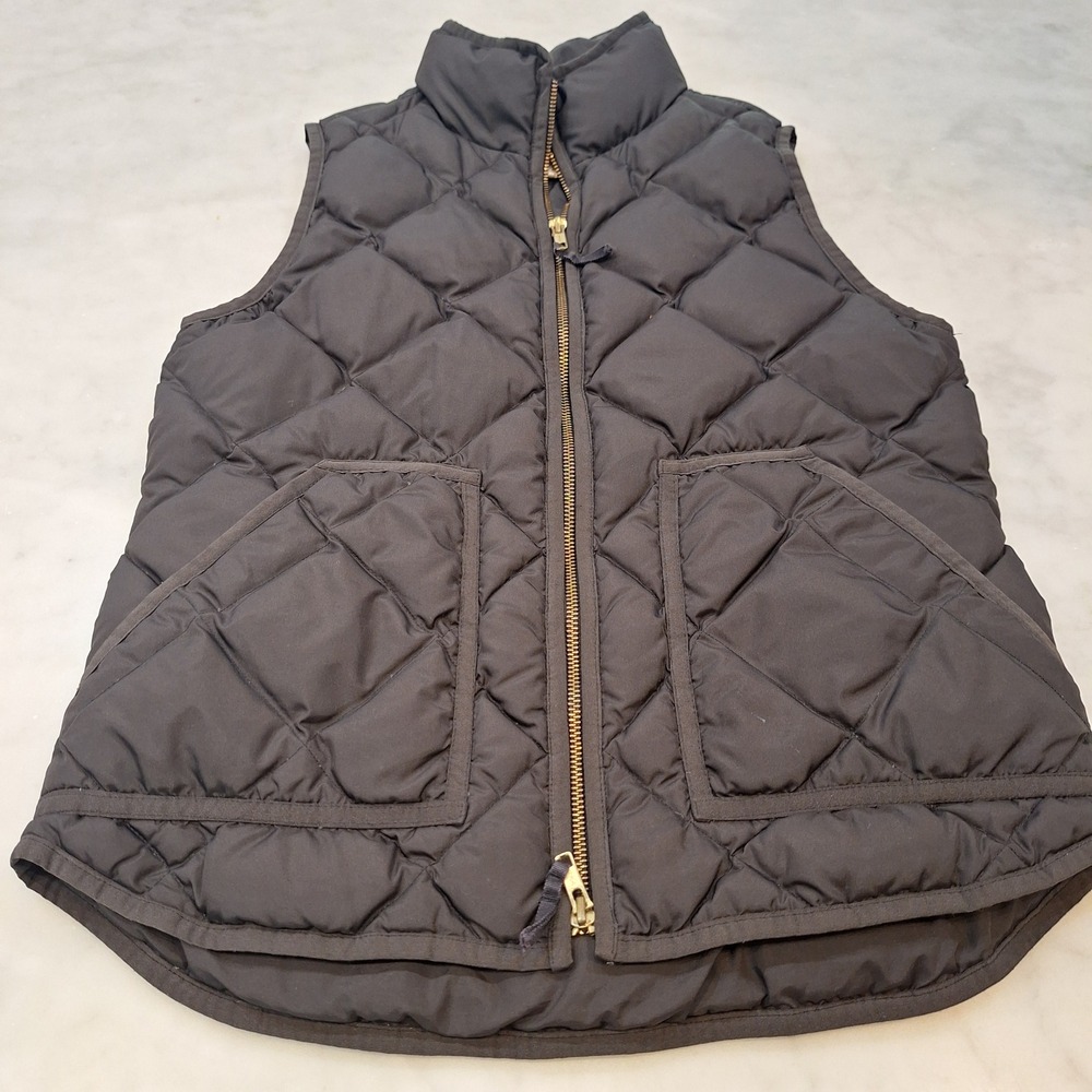 J.Crew Puffer Vest Women S Black Down Filled Diamond Quilted Full Zip Equestrian